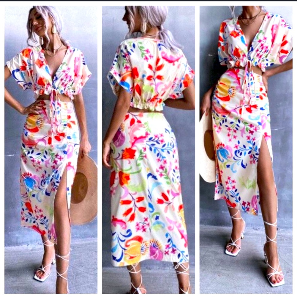 Two piece floral skirt set